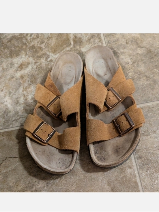 Birkenstock Shoes - Birkenstock Tan Suede Double Strap Sandals